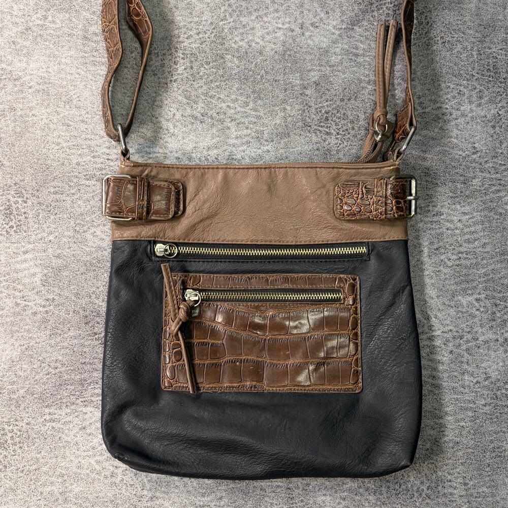 Vintage Bueno Leather Black and Brown Crossbody